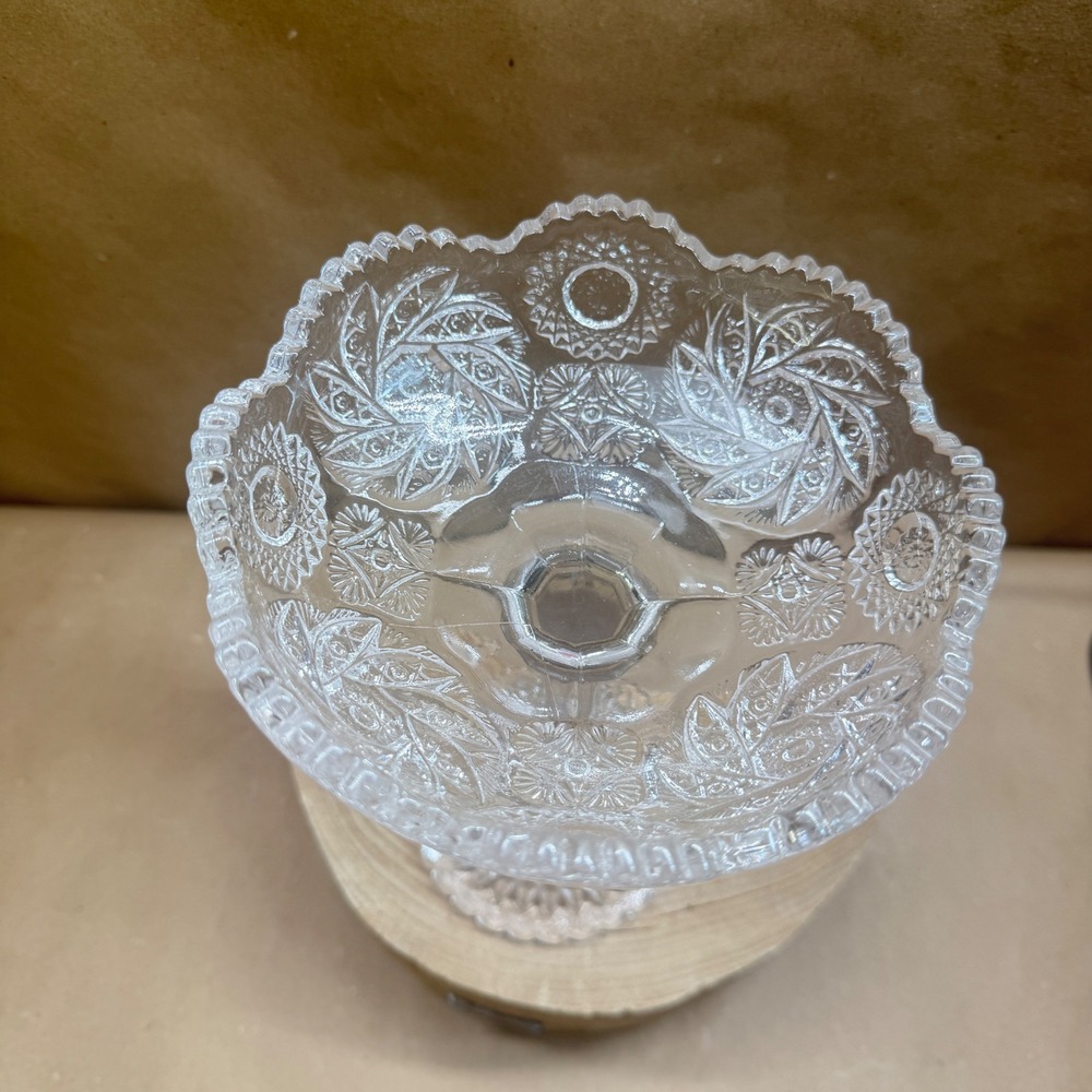 Vintage Clear Pressed Glass Compote Pinwheel Star Scalloped Pedestal Candy Dish - Picture 7 of 11